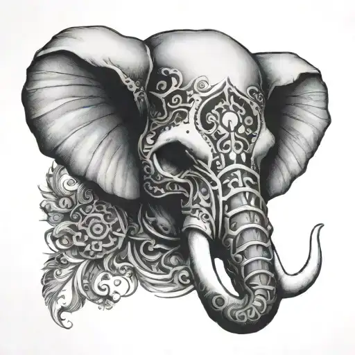 elephant face half skull half face tattoo design idea