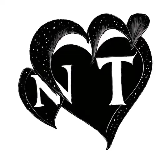A black heart outline with initials N and T integrated within the outline  tattoo design idea