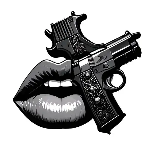 set of lips with guns resting on them  tattoo design idea
