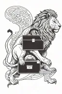 A minimalist tattoo of a lion holding a briefcase, symbolizing power and business success tattoo design idea