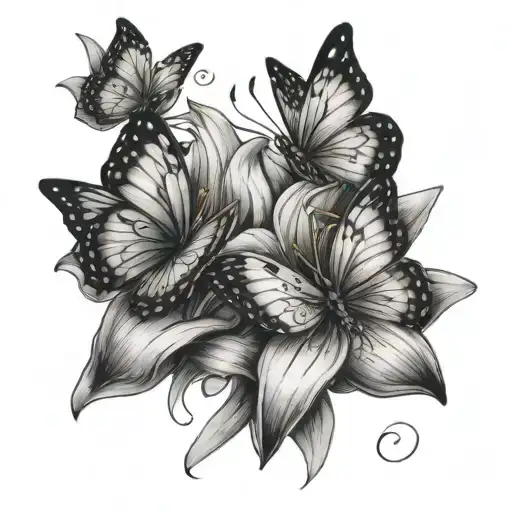 two butterflies on a lily flower cute girl tattoo design idea
