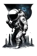 character half diver half astronaut with the pillars of creation in the background tattoo design idea