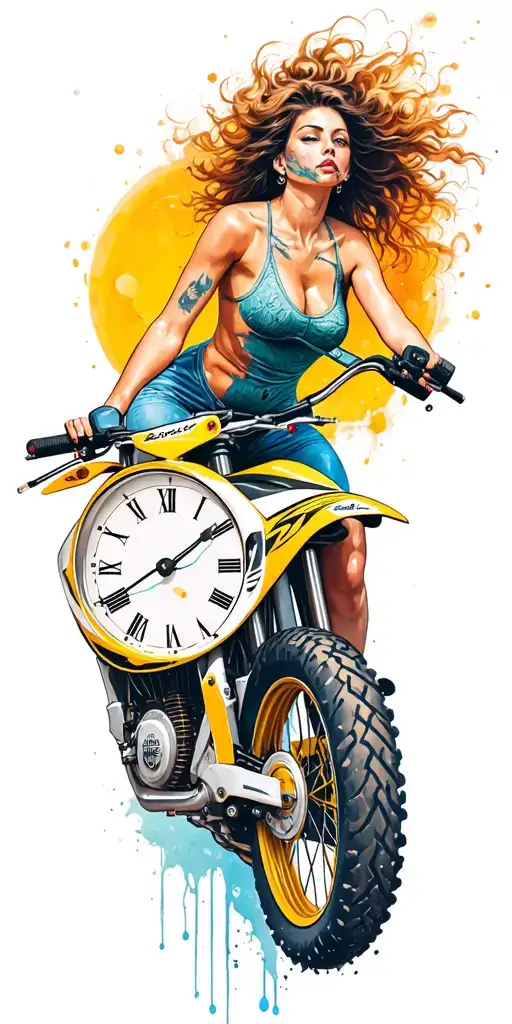 Woman Clock Roman Onça Motocross tattoo design idea