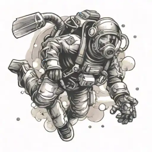 scuba diver in space tattoo design idea