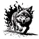 coyote running through a prairie fire tattoo design idea