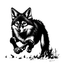 coyote running through a prairie fire tattoo design idea