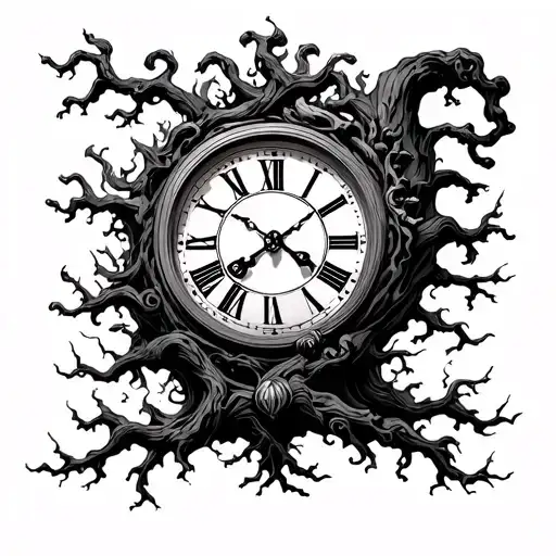 In the style of a member style on which a tree, from the branches of which a molten dial of a clock with Roman chees tattoo design idea