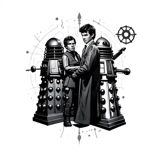 I would like a doctor who themed sleeve tattoo of matt smith and the silence with daleks and cybermen and gallifreyan tattoo design idea