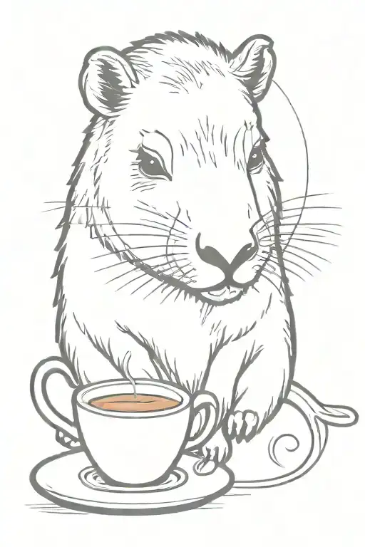 capybara drinking coffee tattoo design idea