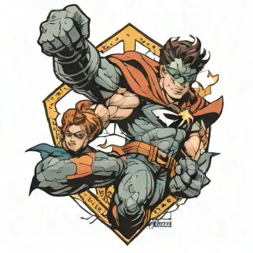 boy super hero battling tattoo design idea