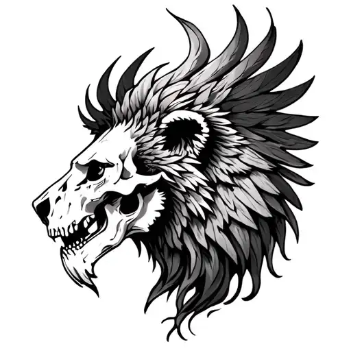 lion skull phoenix rising from the ashes tattoo design idea