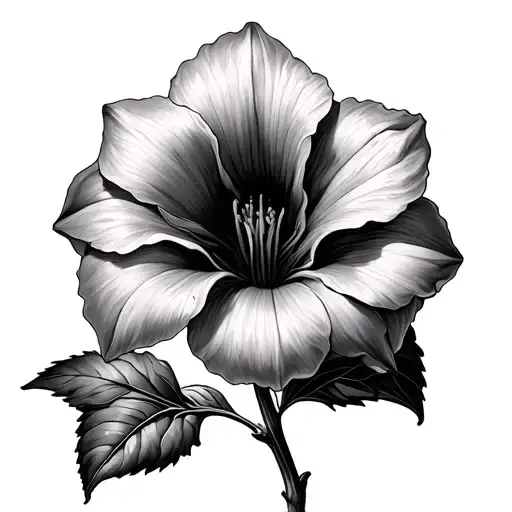 Create a detailed black and gray ink tattoo inspired by the Queen of the Night flower (Nicotiana alata) — a five-petal,  tattoo design idea