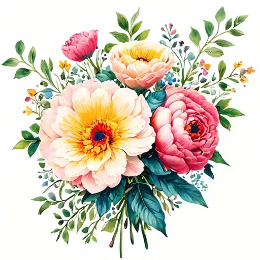 april, February, march birth month flower bouquet tattoo design idea
