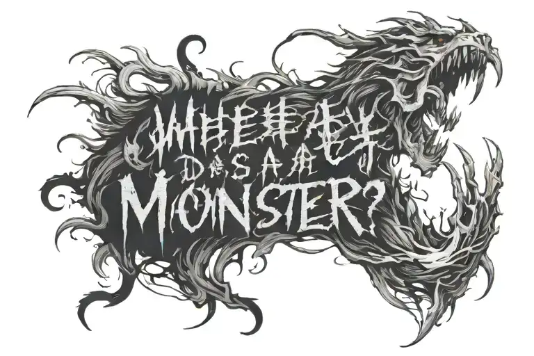 Script reading "When does a man becomes a Monster?" tattoo design idea
