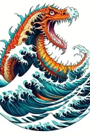 Ocean wave sea monsters colorful tattoo design idea