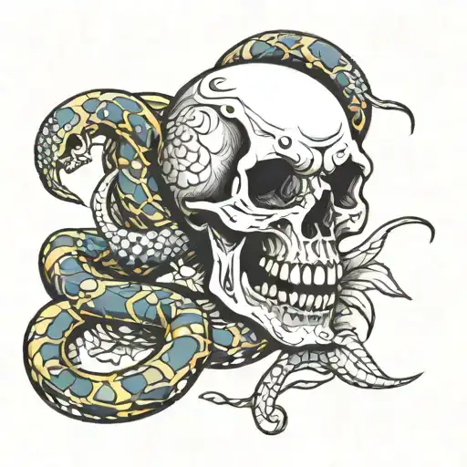 skull and snake wrapped tattoo design idea