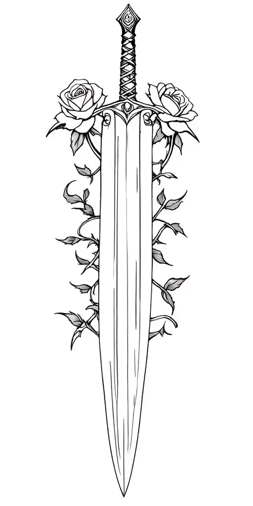 Sword with roses and thorns tattoo design idea