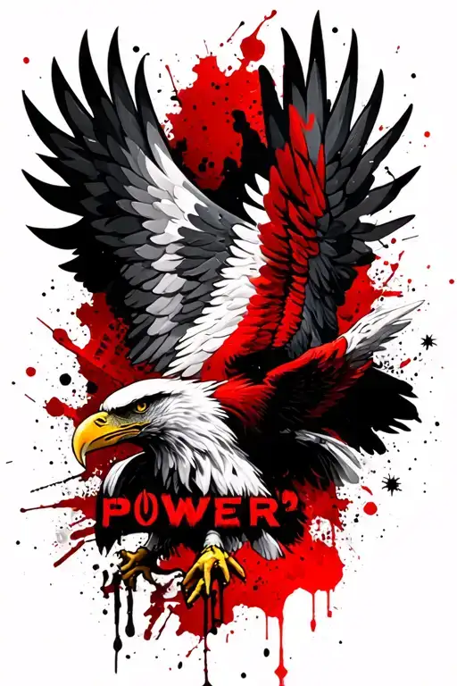 "Power" polish eagle wings tattoo design idea