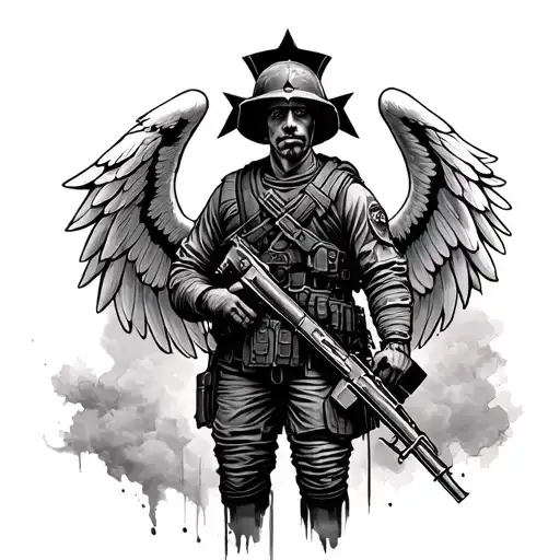 soldier with wings battlefield cross tattoo design idea