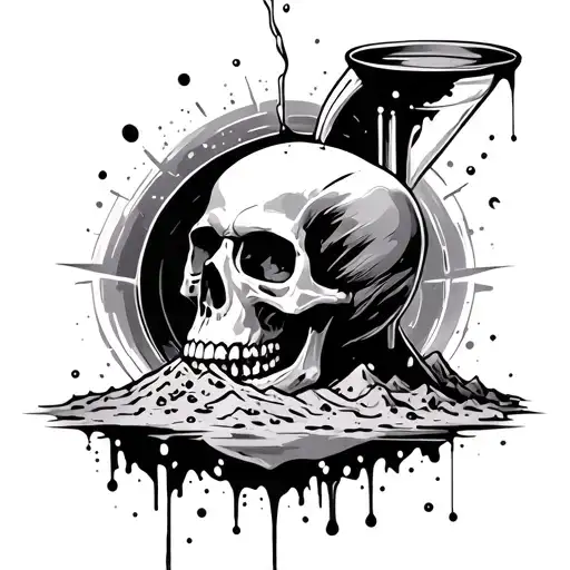 Hourglass skull pouring sand falling tattoo design idea