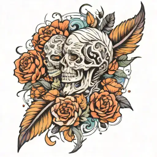 feather corpse and joy  tattoo design idea