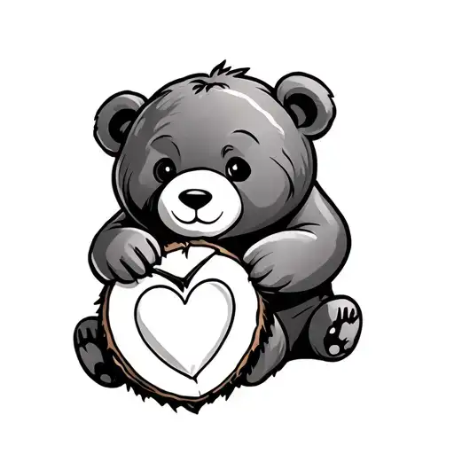 bear holding a coconut with heart tattoo design idea