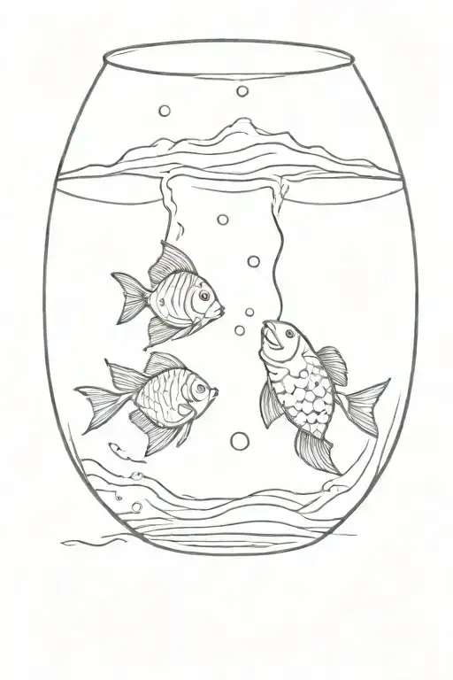 two lost souls swimming in a fish bowl line art tattoo design idea