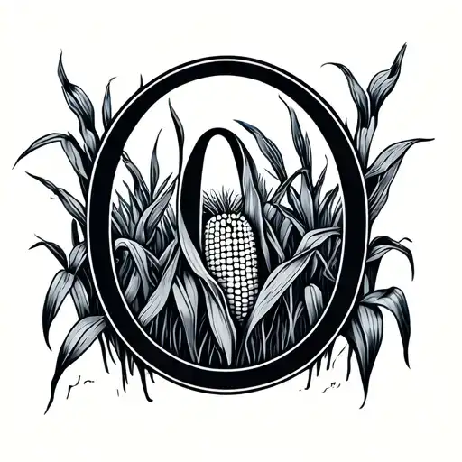 The letter O with corn field tattoo design idea