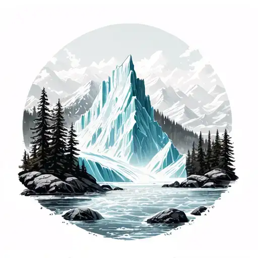 want nature, moutain, river, waterfall, trees and maybe somee wild animals. I want a poke tattoo an iceberg that cracks tattoo design idea