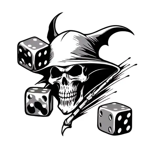 grim reaper rolling dice tattoo design idea