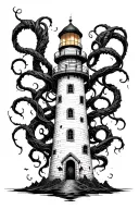eldritch themed lighthouse with tendrils  tattoo design idea