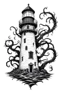 eldritch themed lighthouse with tendrils  tattoo design idea
