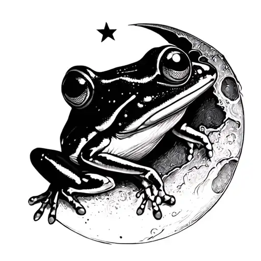 tiny cute frog on a tiny cute moon tattoo design idea