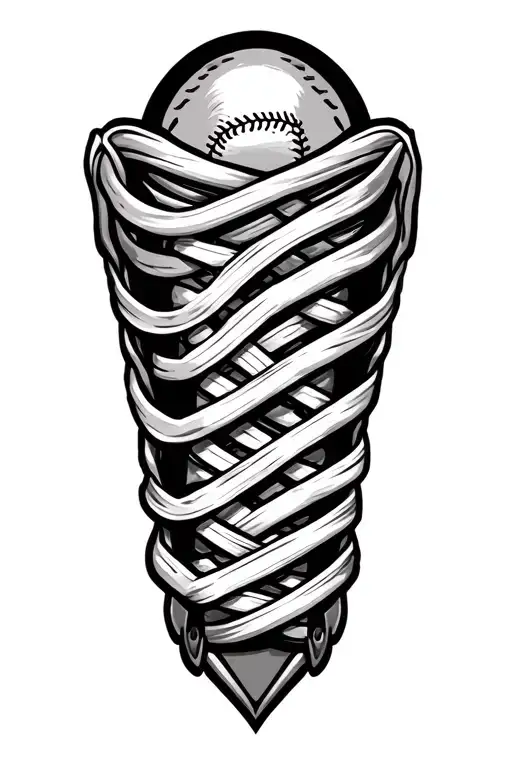 baseball stitching and hockey skate laces intertwined tattoo design idea