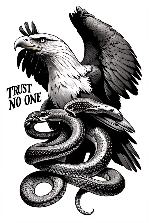 eagle holding a snake with the words "Trust No One tattoo design idea
