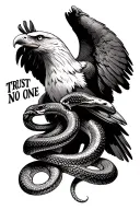 eagle holding a snake with the words "Trust No One tattoo design idea