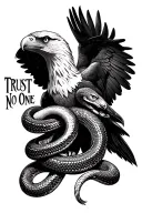 eagle holding a snake with the words "Trust No One tattoo design idea