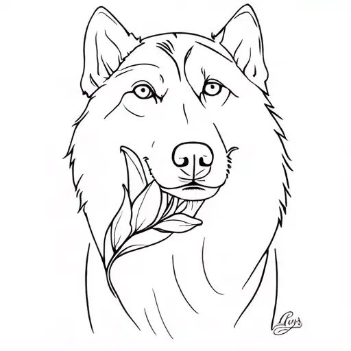 husky and lily tattoo design idea