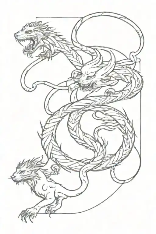 dragon intertwined with tiger rat and monkey tattoo design idea