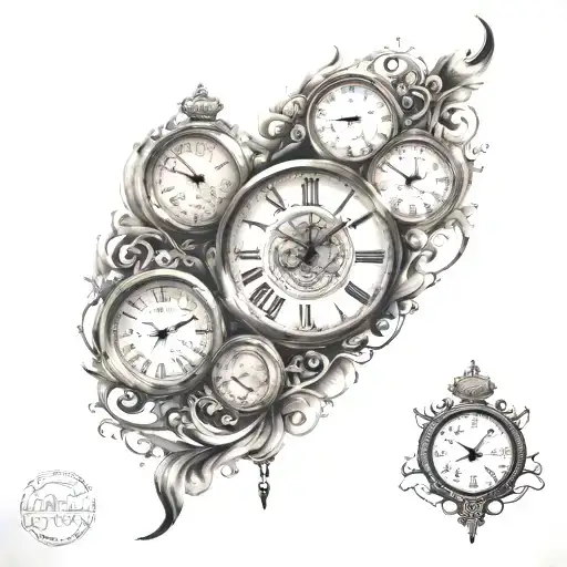 clock and time clock eyes tattoo design idea