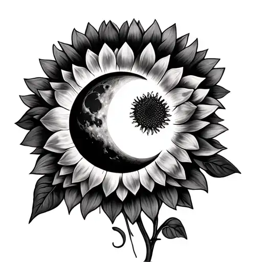 moon surrounded by sunflowers tattoo design idea