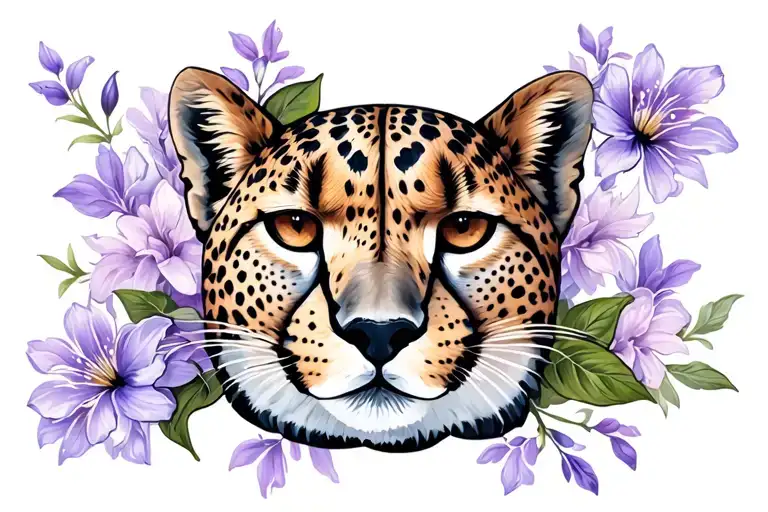 cheetah print background lilac flowers tattoo design idea