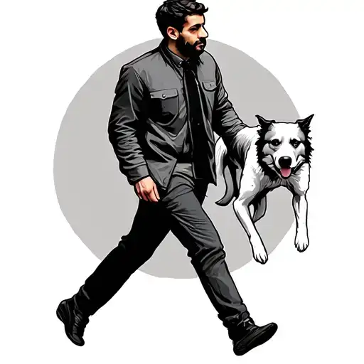 Man Walking Dog tattoo design idea