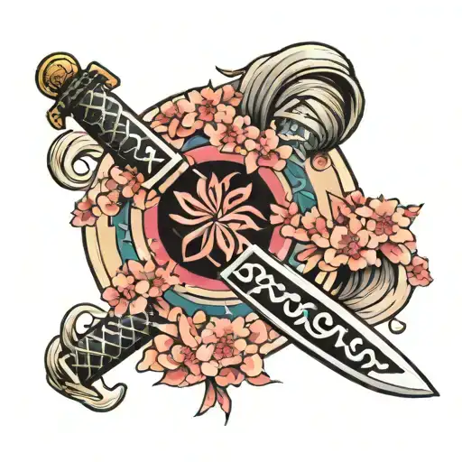 Sakura winding around katana sword tattoo design idea