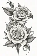 a dart intertwined with rose patterns tattoo design idea