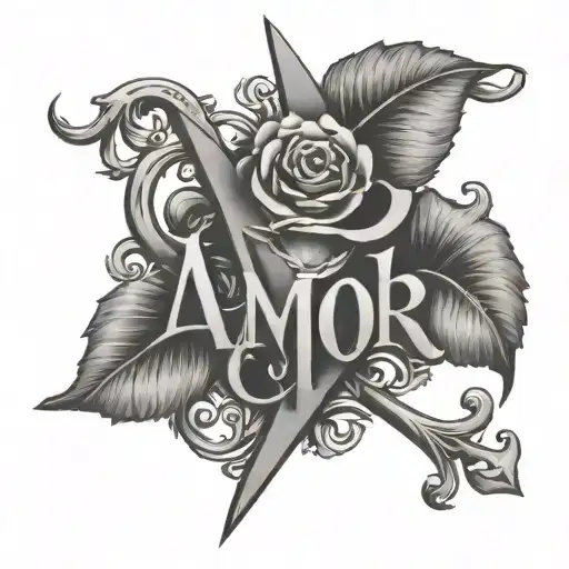"AMOR" for sister tatoo writtin letter V underneath tattoo design idea