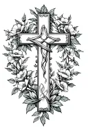 cross wrapped in flowers and vines tattoo design idea