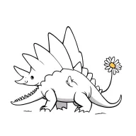 cartoon Stegosaurus sitting on its back legs, sitting upright delicately grasping a fragile daisy in dainty front limbs tattoo design idea