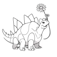 cartoon Stegosaurus sitting on its back legs, sitting upright delicately grasping a fragile daisy in dainty front limbs tattoo design idea