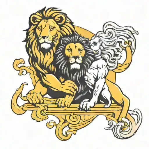 lion and god figure surrounded tattoo design idea